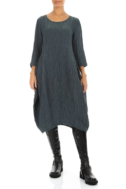 Robe ballon en Soie Lin Froissé ardoise
