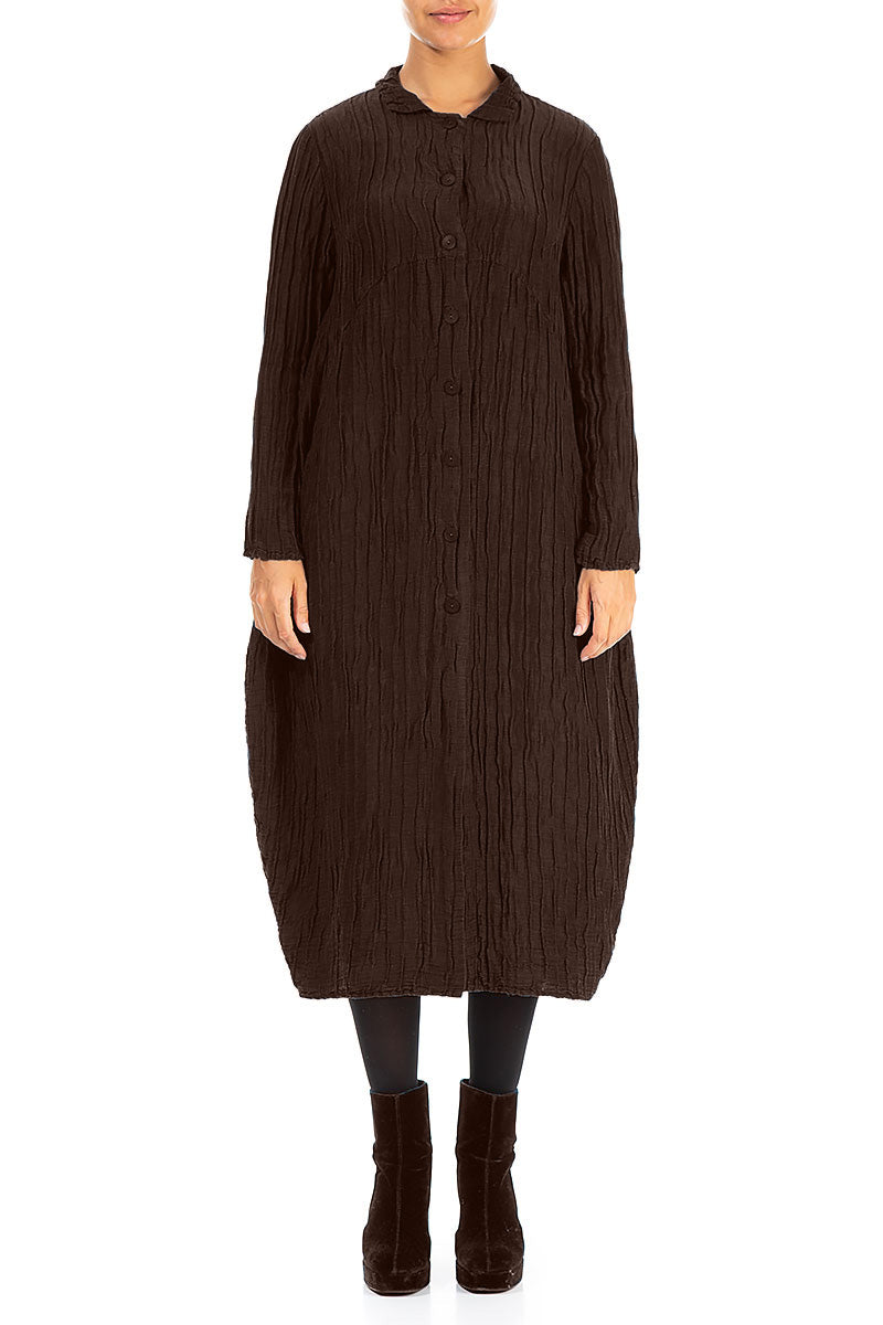 Balloon Crinkled Truffle Brown Silk Linen Jacket 1