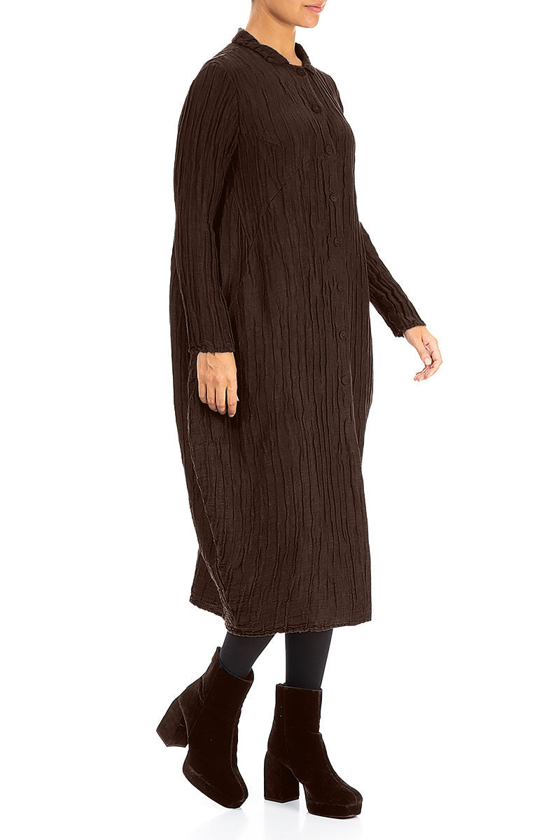 Balloon Crinkled Truffle Brown Silk Linen Jacket 3