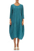 Balloon Crinkled Turquoise Silk Linen Dress 1