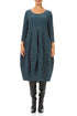 Balloon Cropped Sleeves Crinkled Deep Turquoise Silk Linen Dress 1