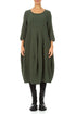 Balloon Cropped Sleeves Forest Mist Textured Linen Dress 1