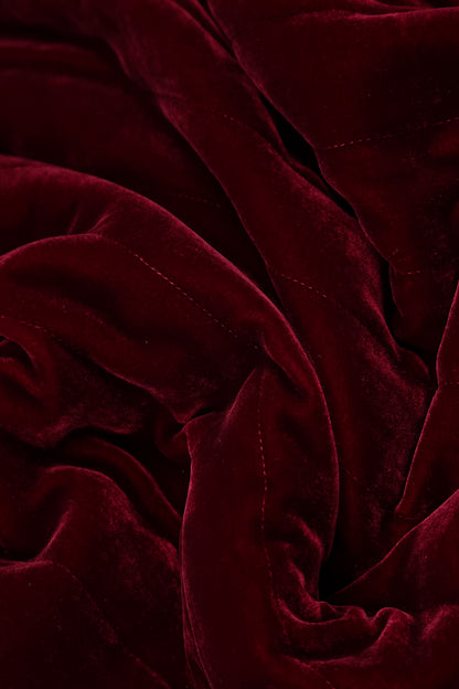 Balloon Cropped Sleeves Ruby Silk Velvet Dress 5