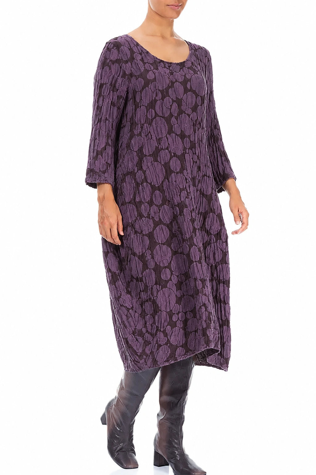 Balloon Deep Plum Circle Silk Linen Dress 3