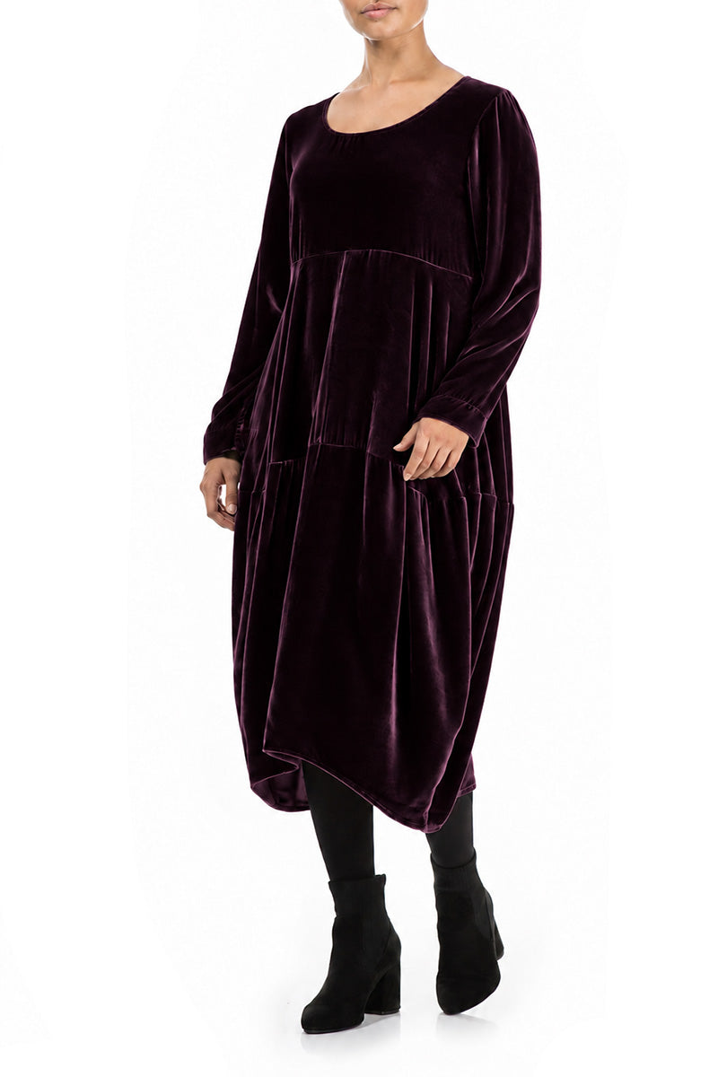 Balloon Deep Plum Silk Velvet Dress 3