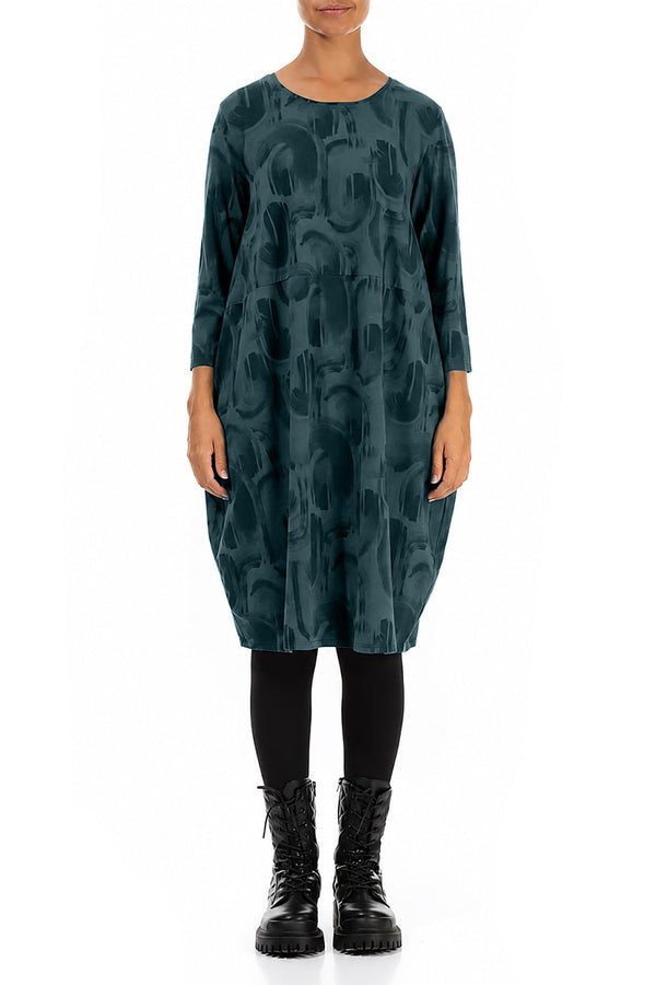 Balloon Deep Turquoise Paintwave Cotton Dress 1