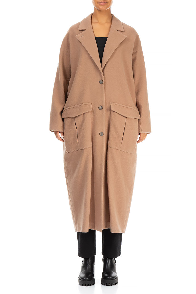 Balloon Flap Pockets Brown Wool Coat 1