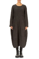 Balloon Forest Brown Pleated Silk Linen Dress 1