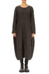 Balloon Forest Brown Pleated Silk Linen Dress 1