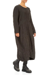 Balloon Forest Brown Pleated Silk Linen Dress 3