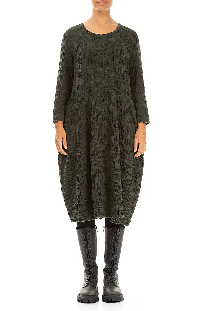 Balloon Forest Mist Textured Linen Dress 1