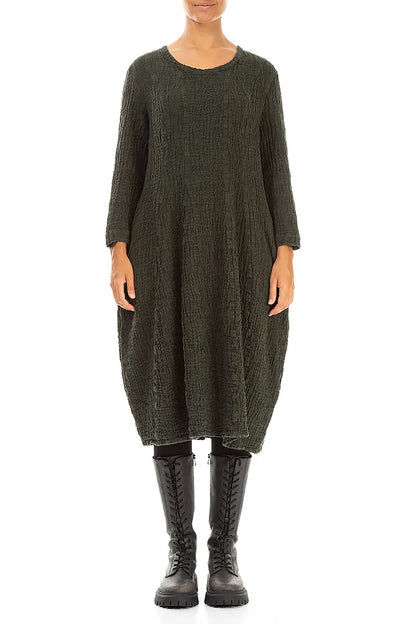 Balloon Forest Mist Textured Linen Dress 1