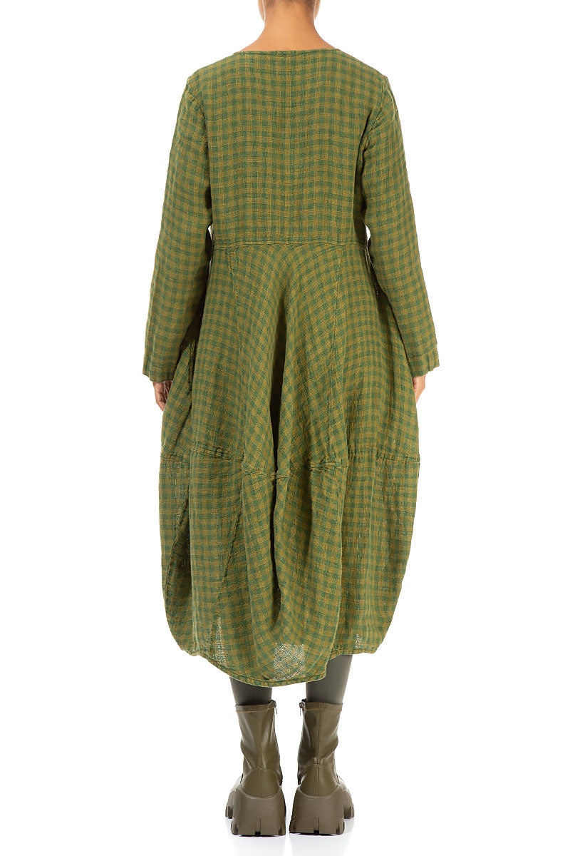 Balloon Green Check Linen Dress 2