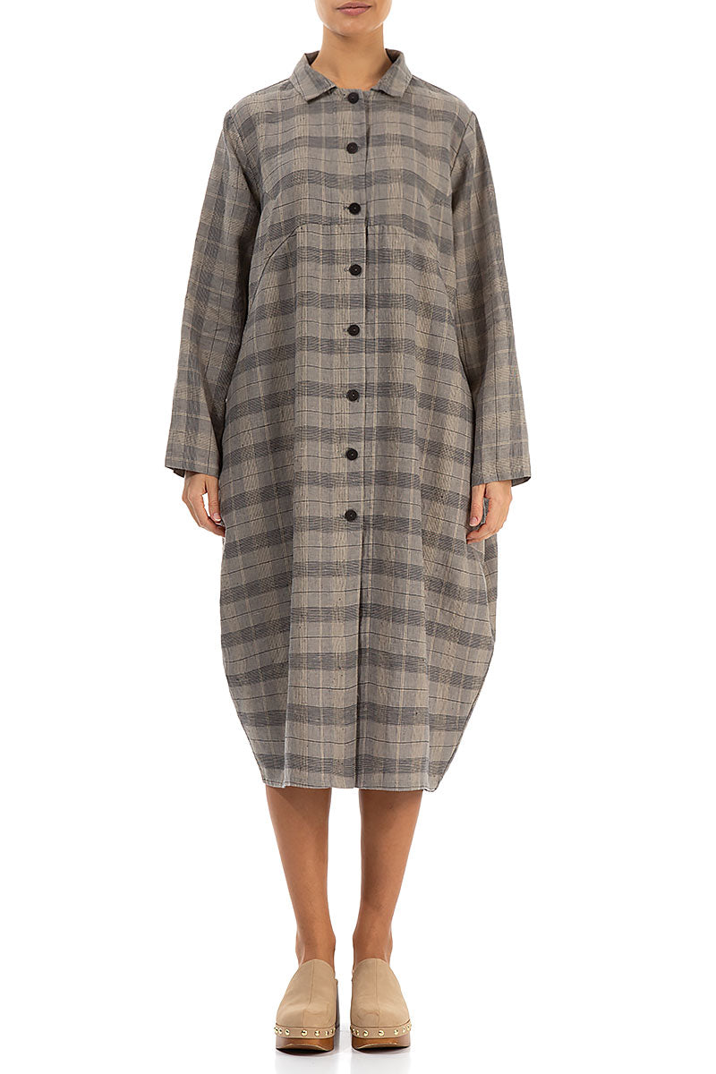 Balloon Greige Check Linen Jacket Dress 1