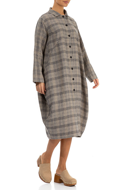 Balloon Greige Check Linen Jacket Dress 3