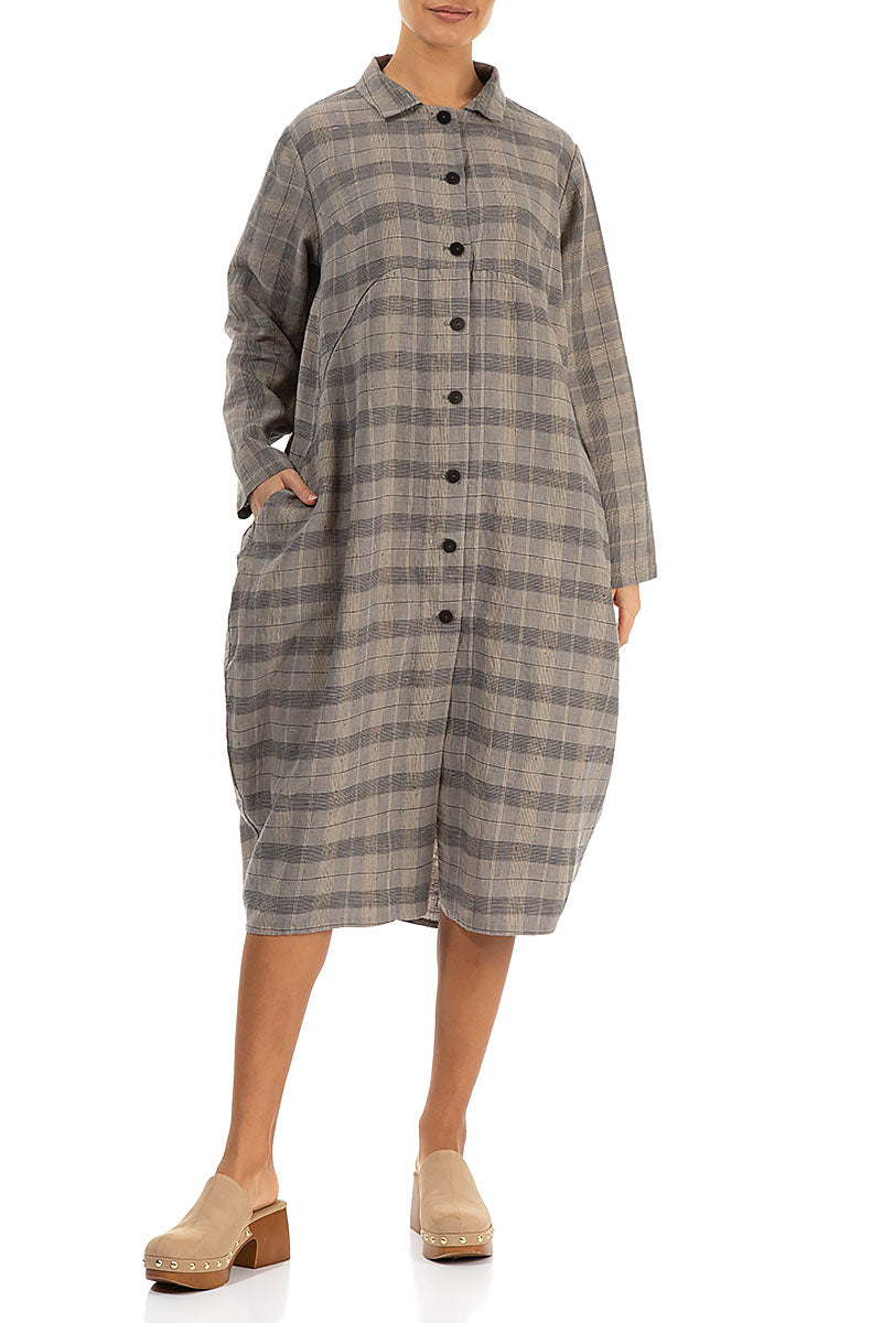 Balloon Greige Check Linen Jacket Dress 4