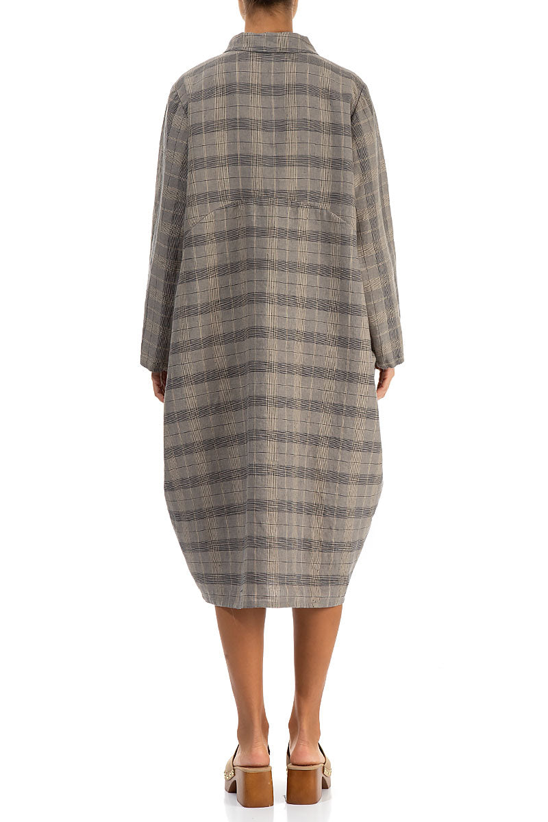 Balloon Greige Check Linen Jacket Dress 2