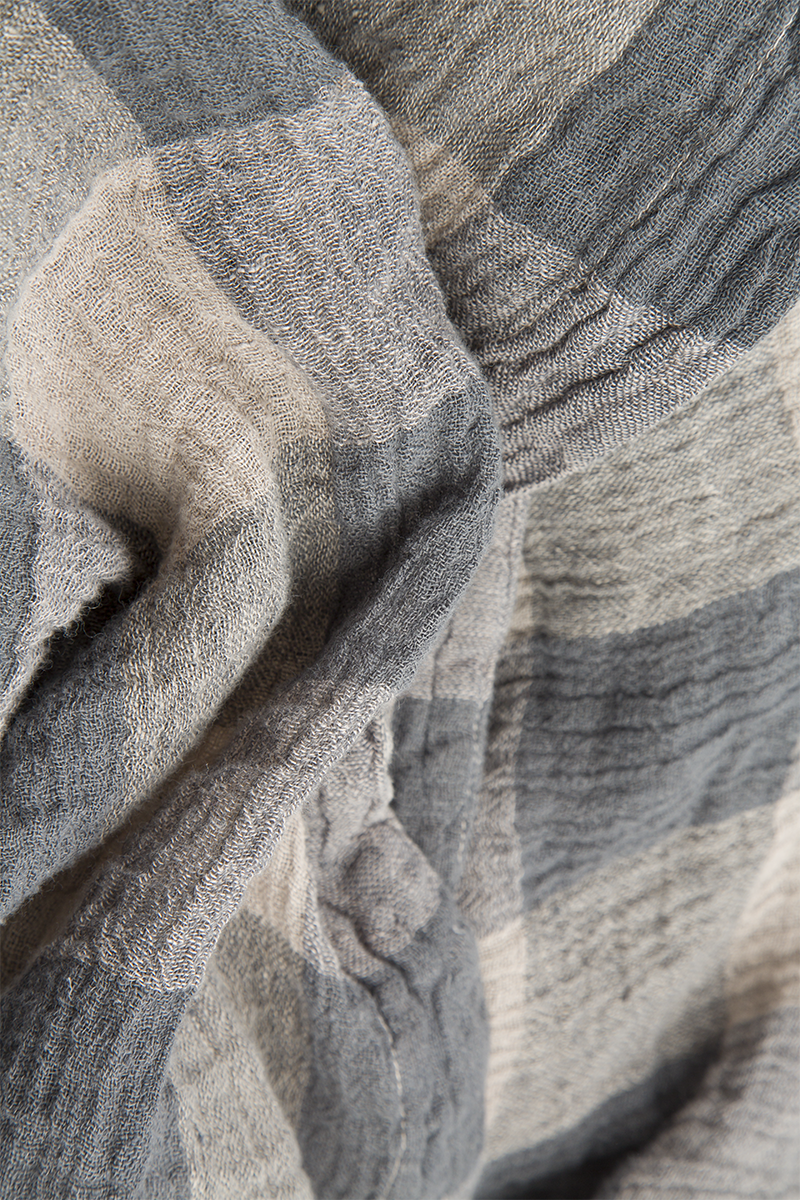 Balloon Large Check Beige Gauze Linen Jacket Dress 5