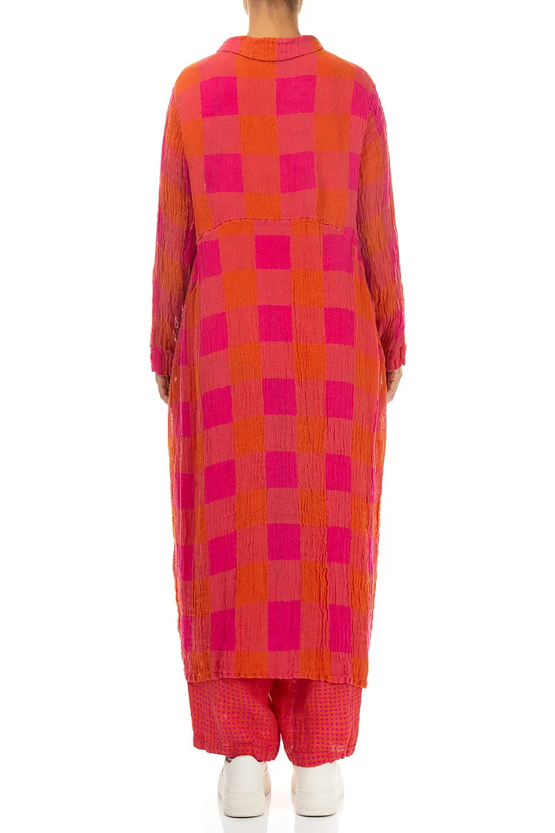 pink and orange check dress ASOS DESIGN Curve off-shoulder cotton maxi dress with ruched bust detail in pink and orange gingham