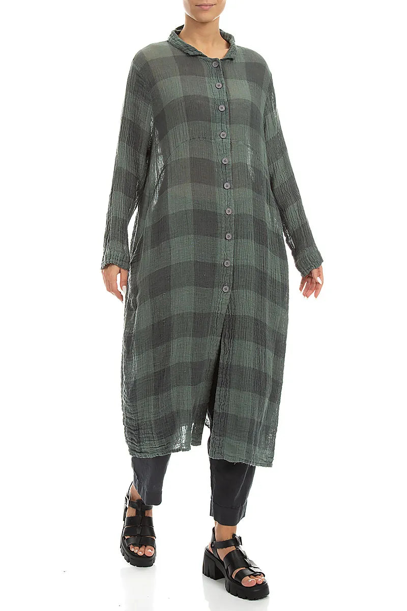 Balloon Large Check Sage Gauze Linen Jacket Dress 3