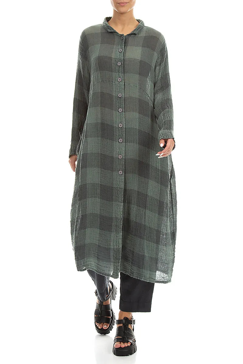 Balloon Large Check Sage Gauze Linen Jacket Dress 4