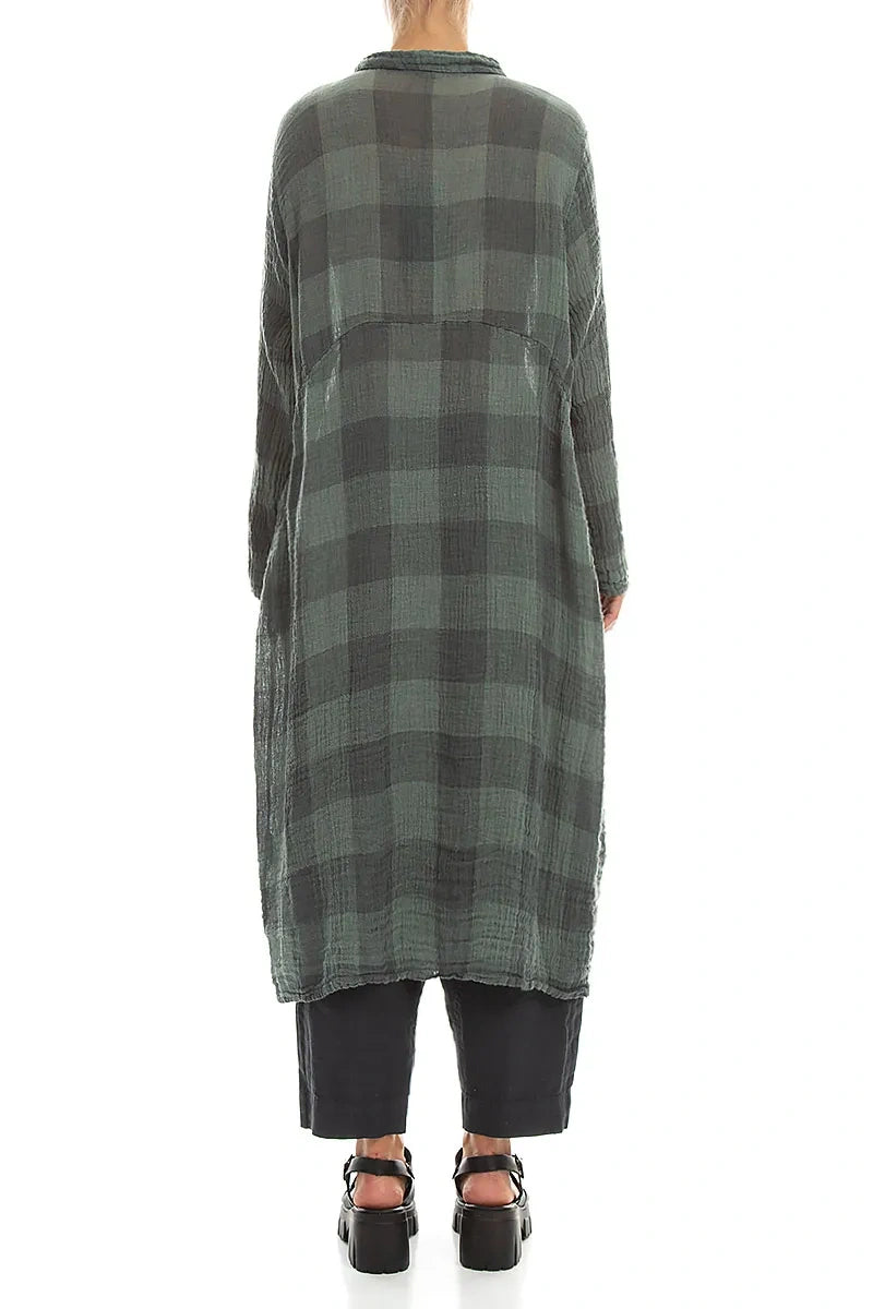 Balloon Large Check Sage Gauze Linen Jacket Dress 2