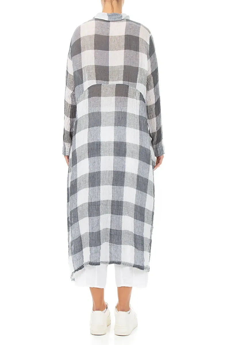 Balloon Large Check White Gauze Linen Jacket Dress