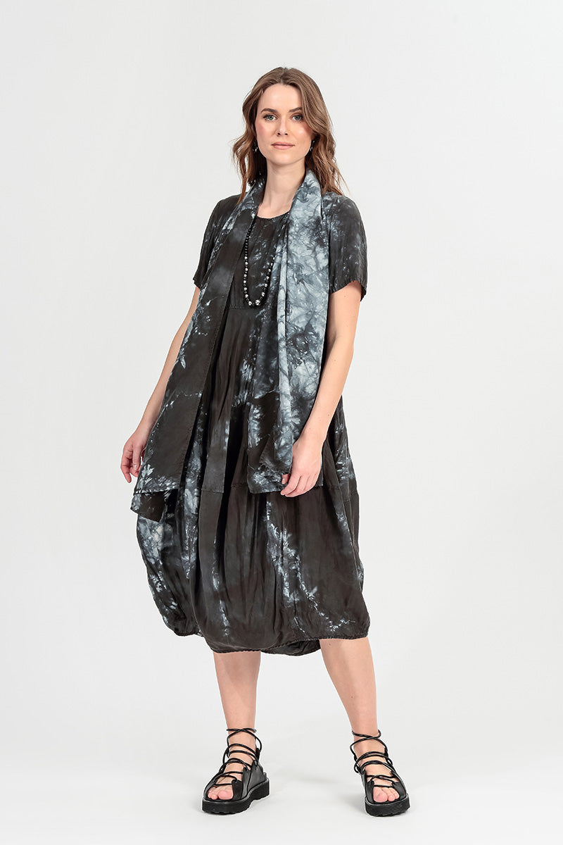 Balloon Liquid Charcoal Crumpled Silk Dress