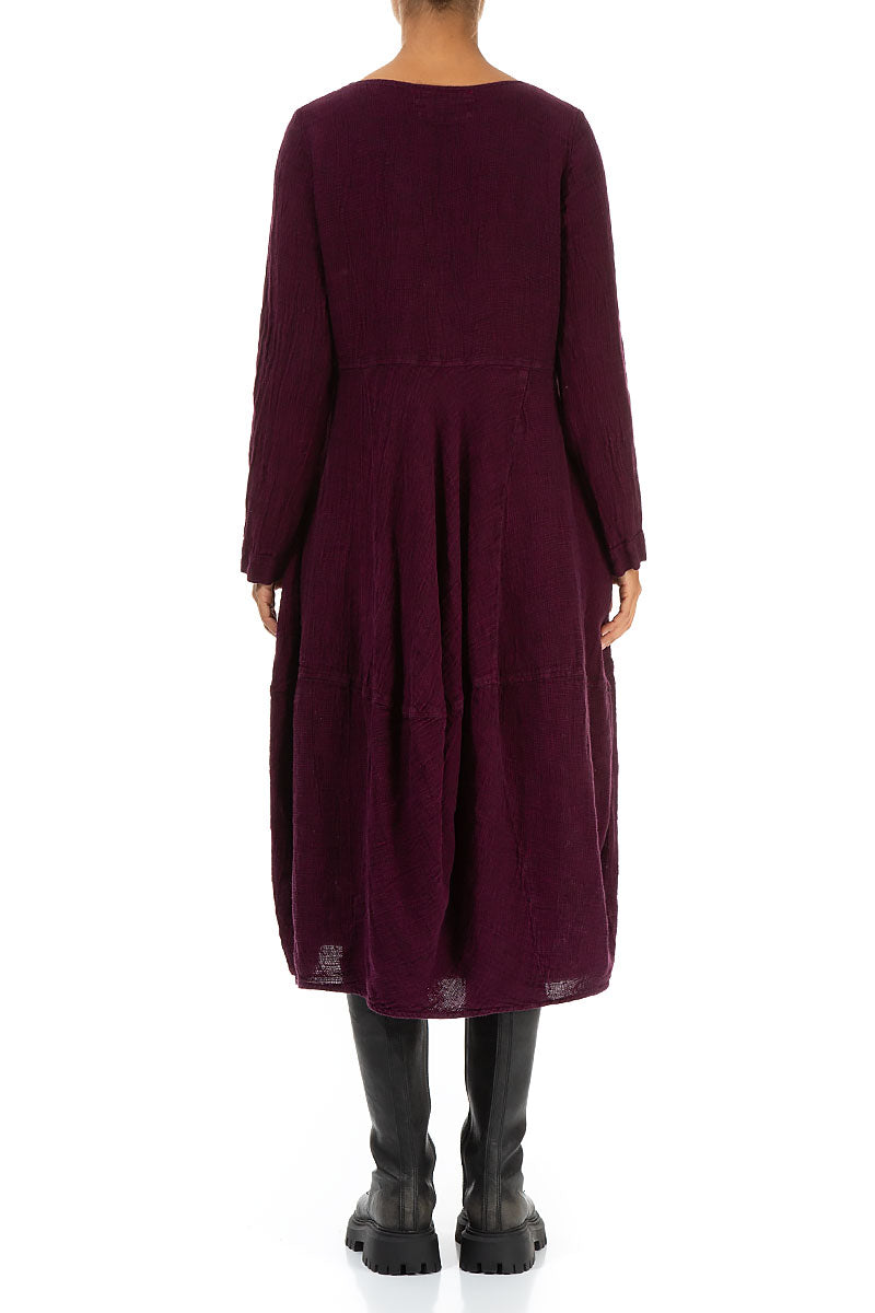 Balloon Long Sleeves Magenta Mélange Linen Dress 2