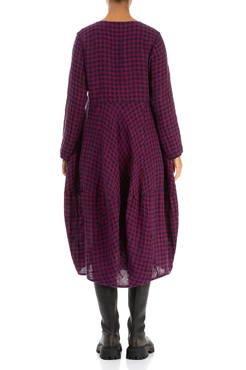 Balloon Magenta Check Linen Dress 2