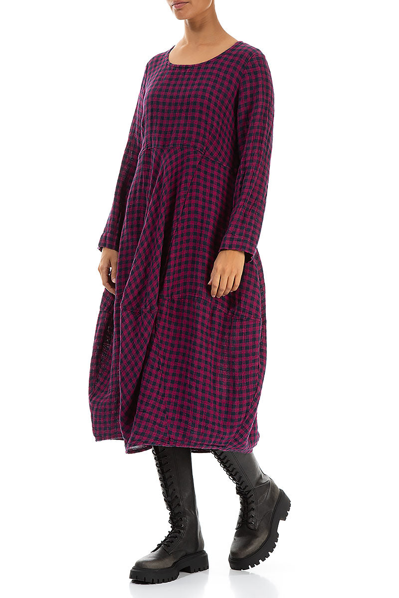 Balloon Magenta Check Linen Dress 3
