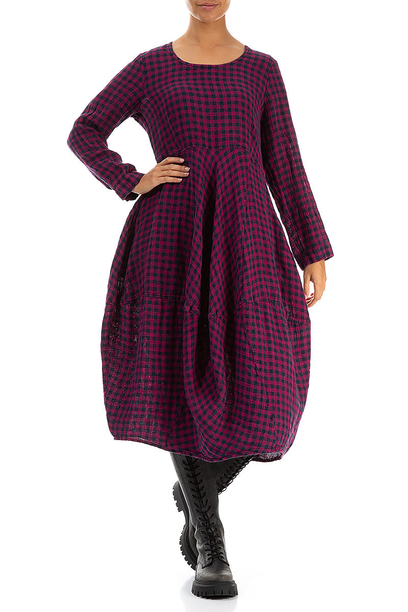 Balloon Magenta Check Linen Dress 4