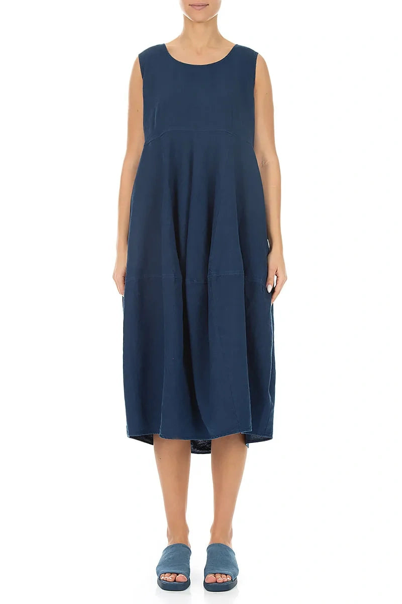 Sleeveless Balloon Navy Linen Dress