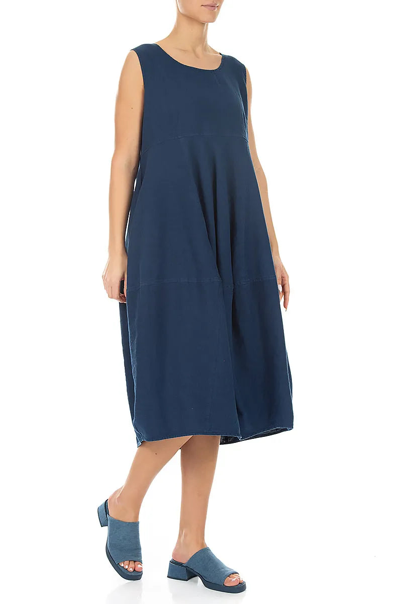 Sleeveless Balloon Navy Linen Dress
