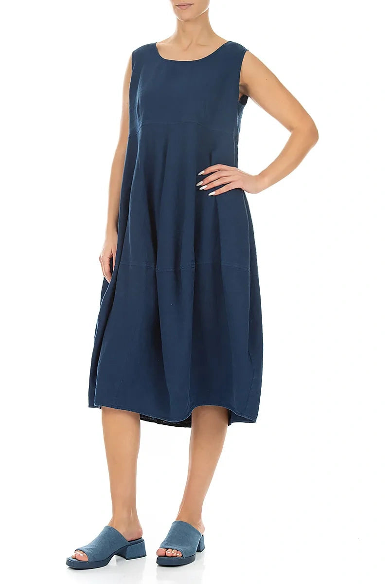 Sleeveless Balloon Navy Linen Dress