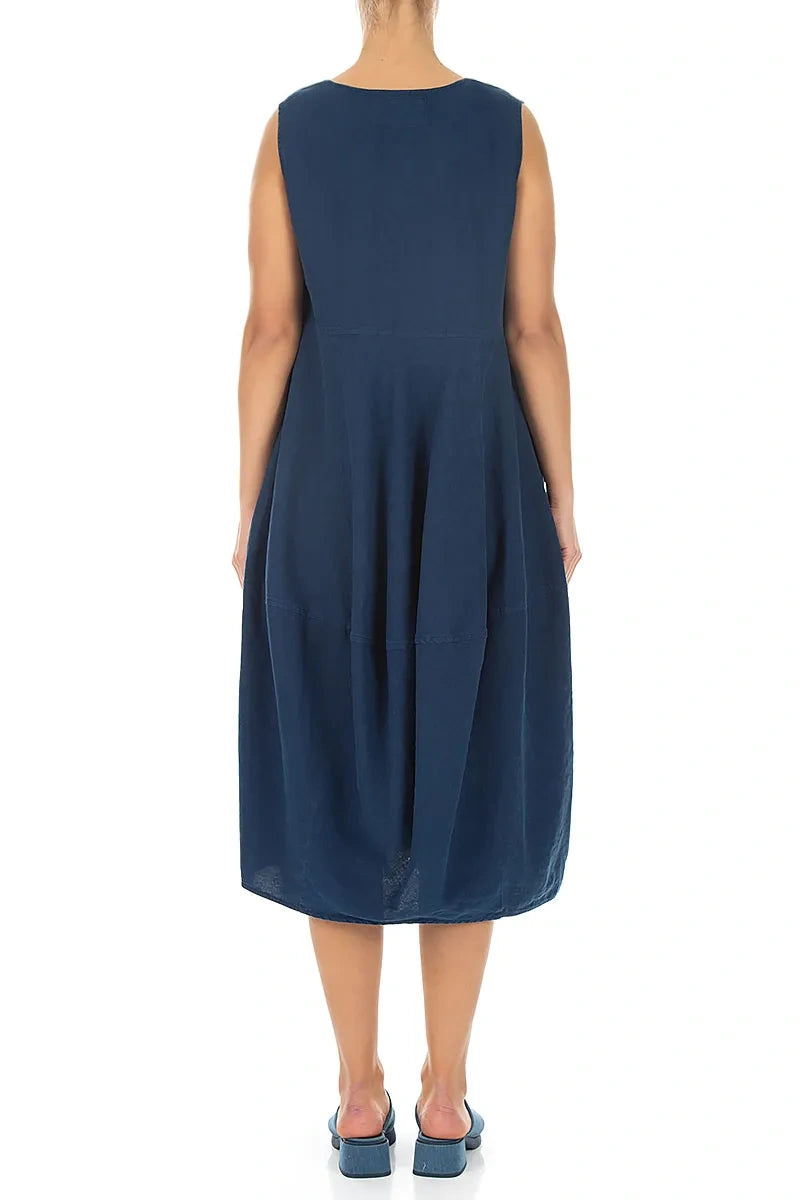 Sleeveless Balloon Navy Linen Dress