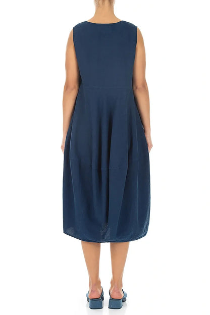 Sleeveless Balloon Navy Linen Dress
