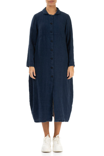 Balloon Navy Textured Linen Jacket Dress 1
