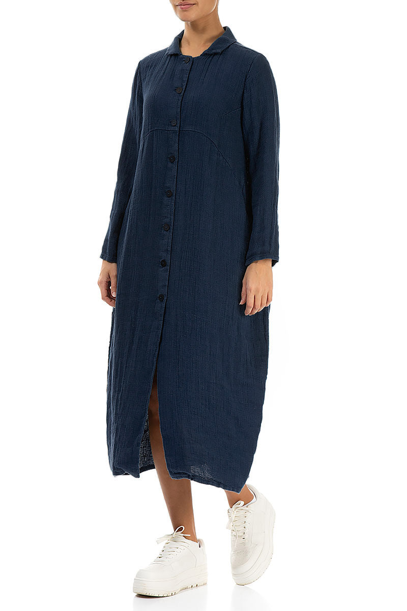 Balloon Navy Textured Linen Jacket Dress 3