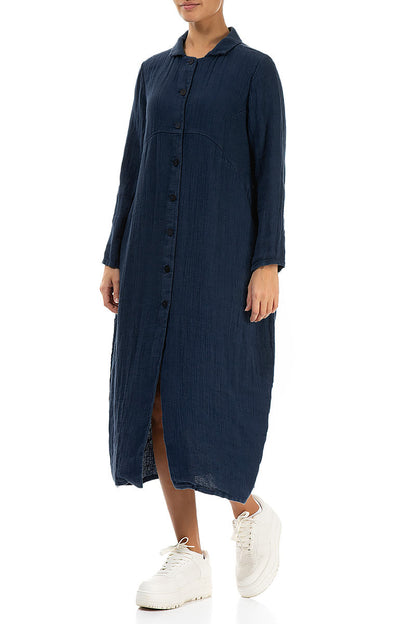 Balloon Navy Textured Linen Jacket Dress 3