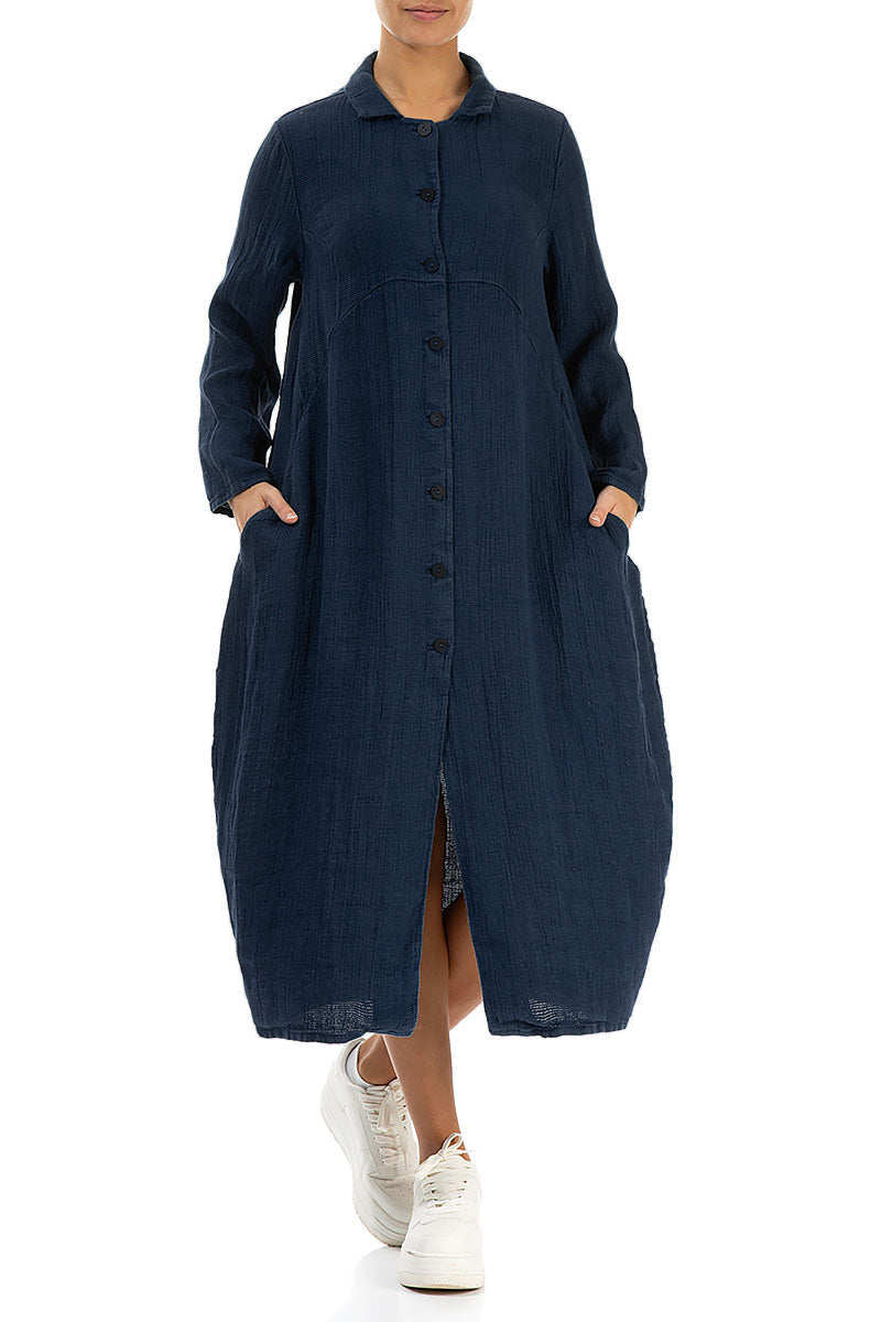 Balloon Navy Textured Linen Jacket Dress 4