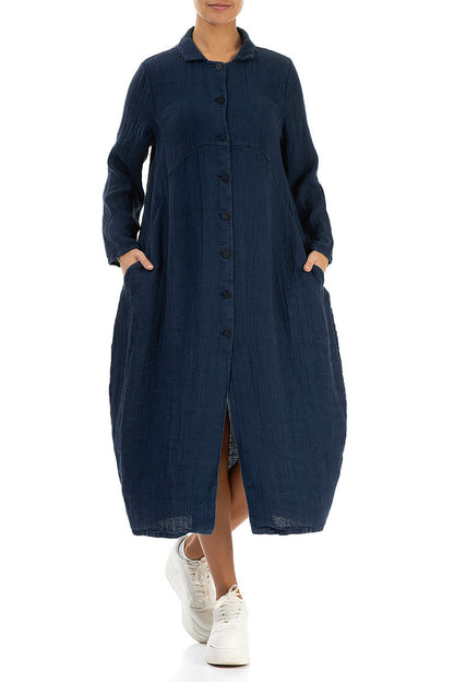 Balloon Navy Textured Linen Jacket Dress 4