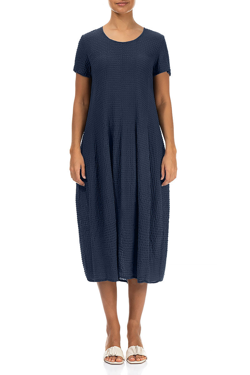 Balloon Navy Textured Silk Dress