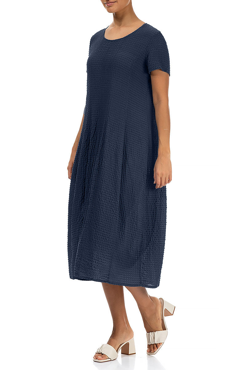 Balloon Navy Textured Silk Dress
