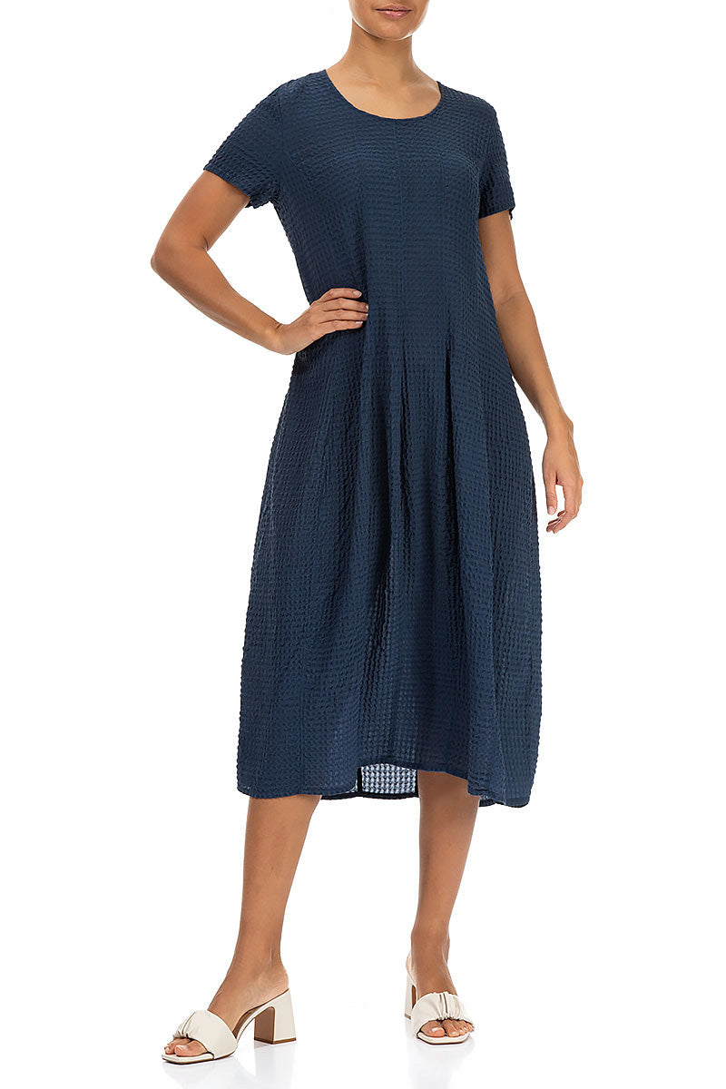 Balloon Navy Textured Silk Dress