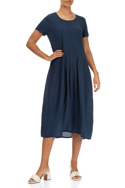 Balloon Navy Textured Silk Dress