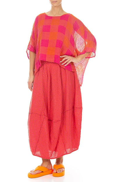 Balloon Pink Orange Check Linen Skirt 4