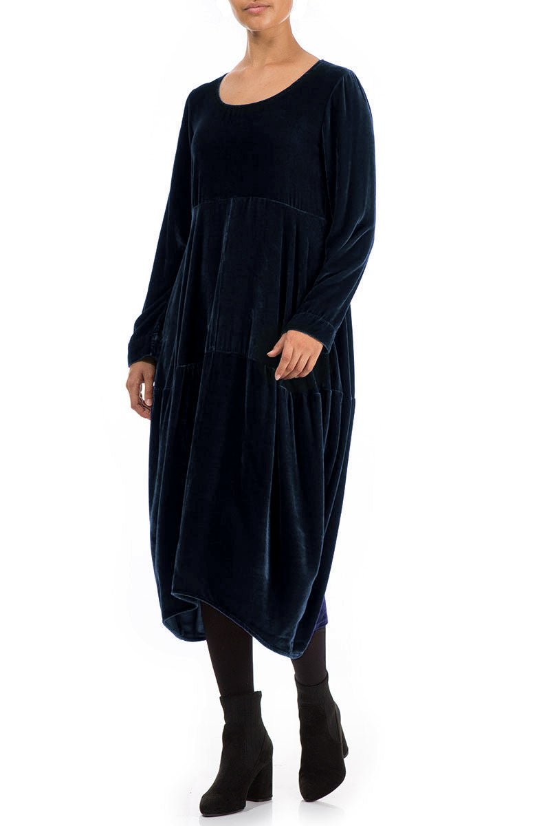 Robe ballon en velours de soie bleu royal