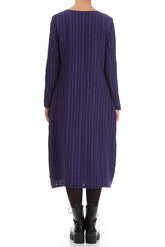 Balloon Royal Purple Checkered Linen Cotton Dress 2