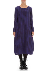 Balloon Royal Purple Checkered Linen Cotton Dress 1